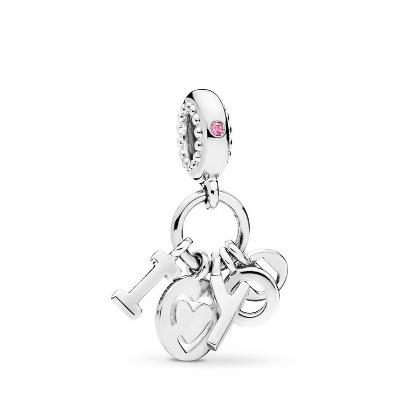 Pandora I Love You Letters Dangle Charm Europe - Sterling Silver/Pink/Cubic Zirconia - 571023CNB